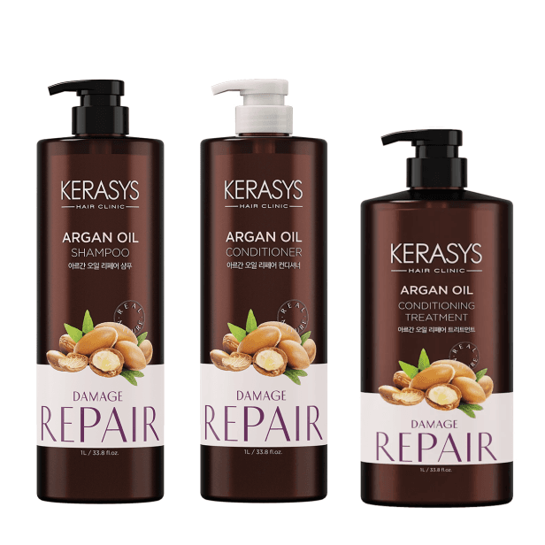 Kerasys Argan Oil Kit Profissional - Shampoo 1L + Condicionador 1L + Máscara 1L